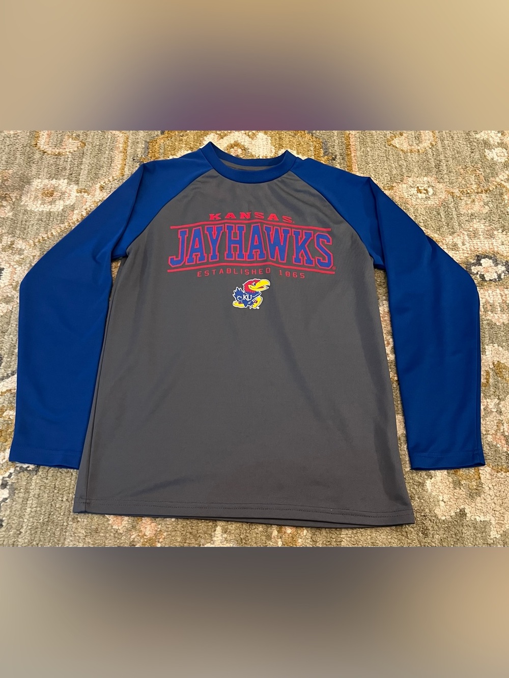 Kansas Jayhawks Long Sleeve Shirt Youth Size Medium Color Grey/Blue